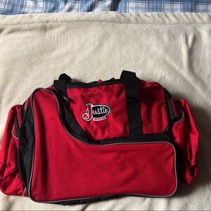 Justin Boots Red and Black Duffel Travel Bag